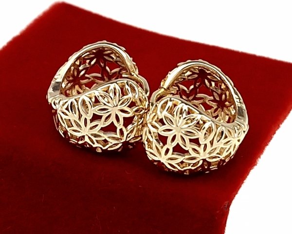 933b Kolczyki złote ażurowe pozłacane wiszące 14K Xuping 