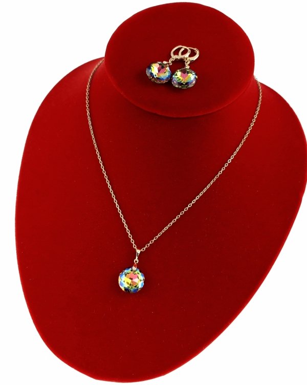 614 Złoty komplet kolczyki łańcuszek 40+5 naszyjnik pozłacany 14k Swaro Austrian Crystal