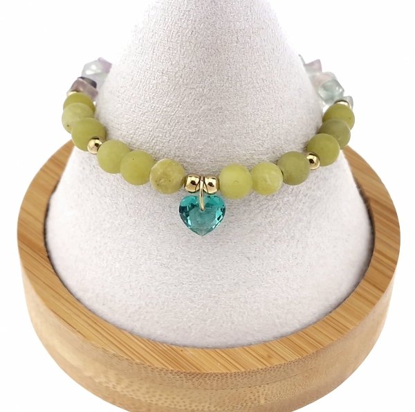 3734k Bransoletka fluoryt jadeit zielony kamień na gumce jubilerskiej 