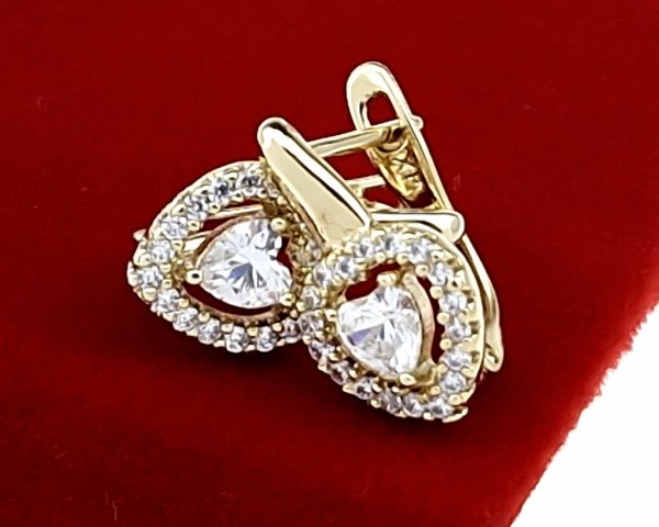 750 Kolczyki złote pozłacane wiszące 14K Xuping cyrkonie serce