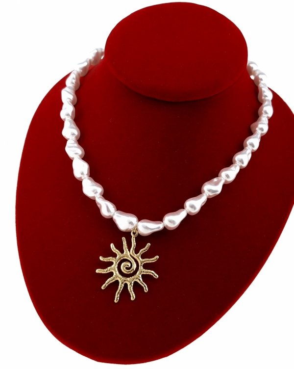 1163f Złoty łańcuszek 43+5 naszyjnik stal chirurgiczna nierdzewna 316L słońce perła