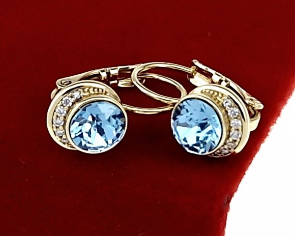 2166 Kolczyki złote Austrian Crystal pozłacane cyrkonie wiszące 14K Xuping 