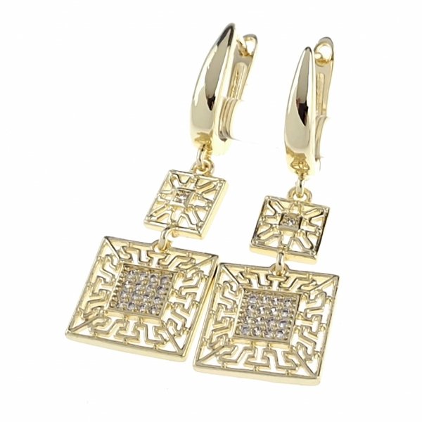 1681h Kolczyki złote pozłacane wiszące 14K cyrkonie