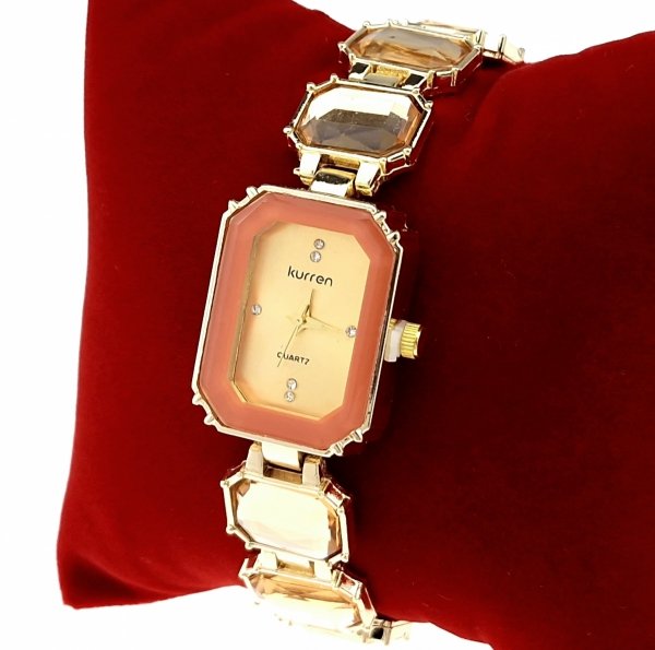 op125 Ekskluzywny damski złoty zegarek błyszczący cyrkonie Kurren klasyk