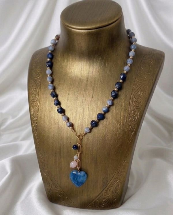 335h Naszyjnik jaspis cesarski, agat kamień naturalny 50cm stal chirurgiczna nierdzewna