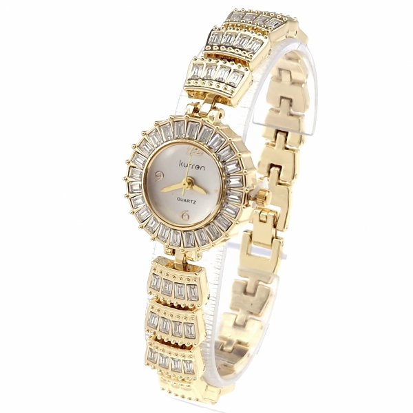 0217 Ekskluzywny damski złoty zegarek Kurren klasyk cyrkonie