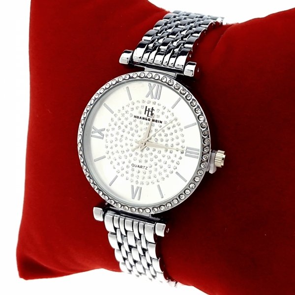 365L Ekskluzywny damski srebrny zegarek błyszczący cyrkonie klasyk