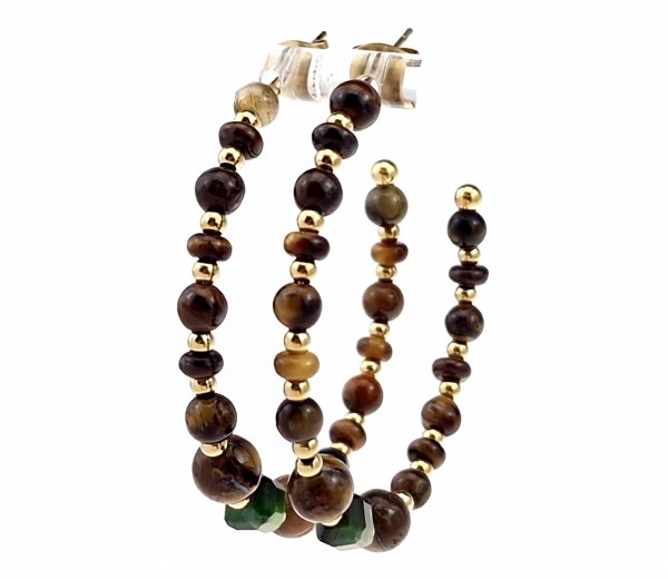 842i Kolczyki złote wiszące stal chirurgiczna 316L nierdzewna tygrysie oko