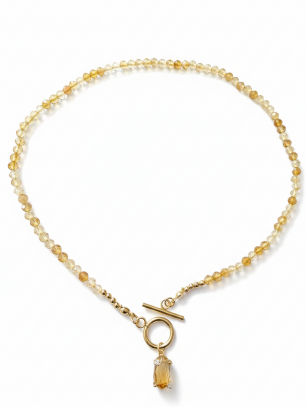 2514 Złoty łańcuszek cytryn kamień naturalny 44cm stal chirurgiczna nierdzewna naszyjnik