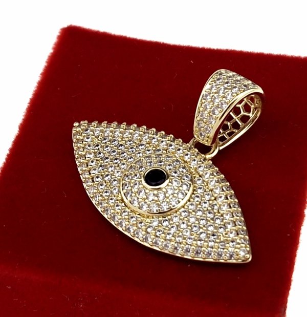 3421Złota zawieszka cyrkonie błyszcząca pozłacana 14k oko proroka