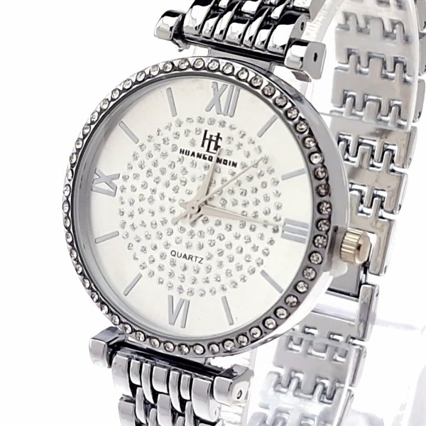 365L Ekskluzywny damski srebrny zegarek błyszczący cyrkonie klasyk