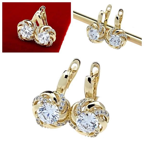 3890 Kolczyki złote pozłacane wiszące 14K cyrkonie 