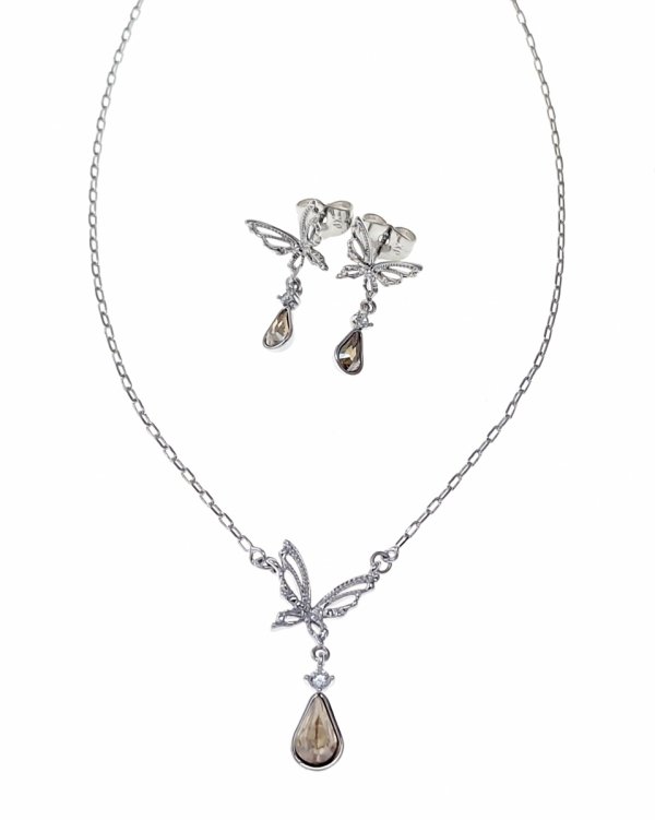 1820 Srebrny komplet kolczyki łańcuszek 40+5 naszyjnik Swaro Austrian Crystal