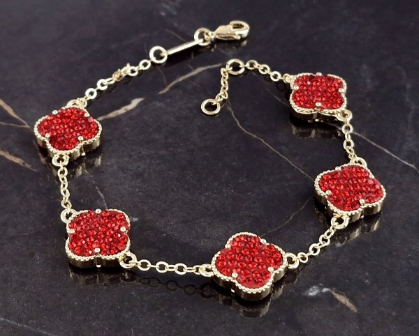 3567 Bransoletka elegancka złota 18+2cm pozłacana 14k cyrkonie koniczyna marokańska