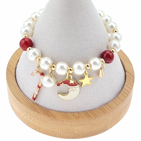 730 Bransoletka świąteczna Boże narodzenie prezent święta perły na gumce jubilerskiej 