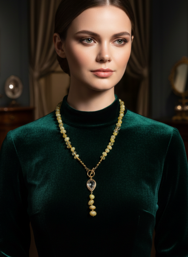 4751 Naszyjnik cytryn kamień naturalny 46cm stal chirurgiczna nierdzewna naszyjnik