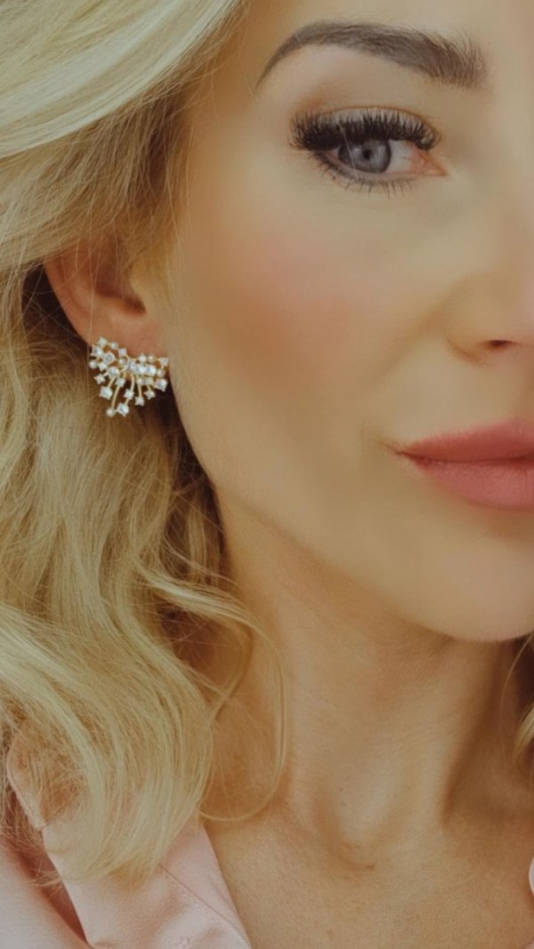 1796 Kolczyki złote pozłacane wiszące 14K cyrkonie Viki Lady serce 