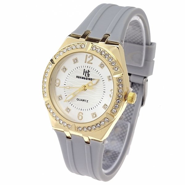 3032 Ekskluzywny damski złoty zegarek błyszczący cyrkonie klasyk silikonowy pasek