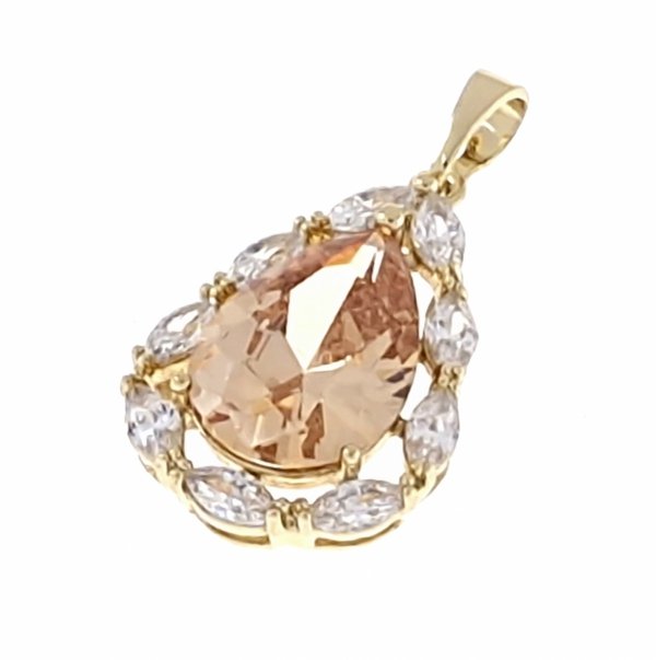 0106 Złota zawieszka cyrkonie błyszcząca pozłacana 14k Xuping łezka