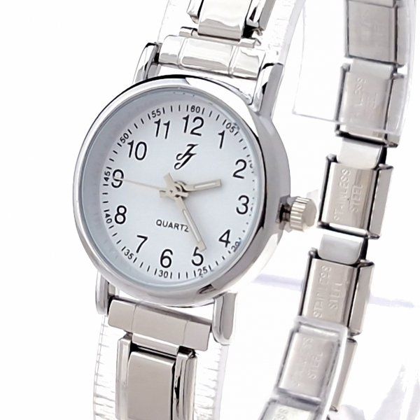 3801 Zegarek srebrny modułowy stal nierdzewna na gumce rozciągliwy 