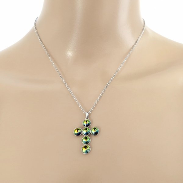 1345a Srebrny naszyjnik 40+5cm pozłacany białym złotem Swaro Austrian Crystal krzyż