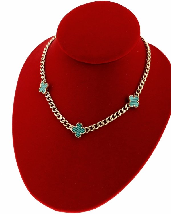 1035 Złoty łańcuszek naszyjnik 39+5 stal chirurgiczna 316L celebrytka koniczyna marokańska