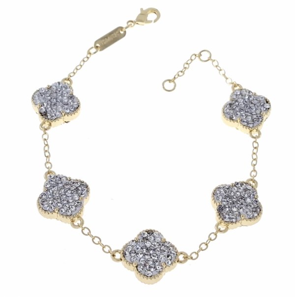 0125  Bransoletka elegancka złota 18+2cm pozłacana 14k cyrkonie koniczyna marokańska