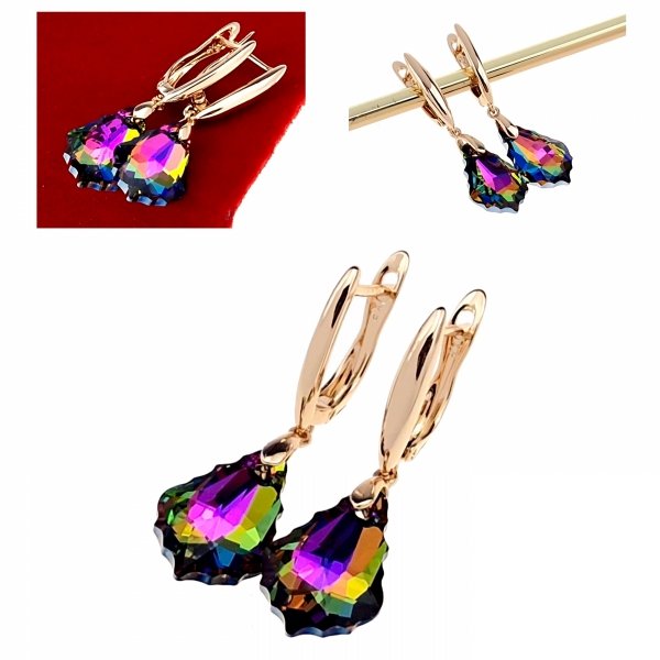 353 Kolczyki złote Austrian Crystal cyrkonia pozłacane 18k Xuping wiszące