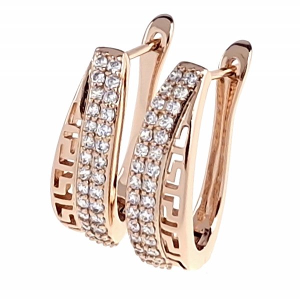 2489b Złote kolczyki cyrkonie pozłacane rose gold Xuping wiszące wzór grecki