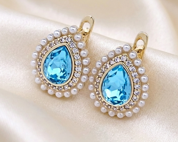 548 Kolczyki złote pozłacane wiszące 14K cyrkonie Austrian Crystal