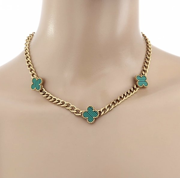 1035 Złoty łańcuszek naszyjnik 39+5 stal chirurgiczna 316L celebrytka koniczyna marokańska