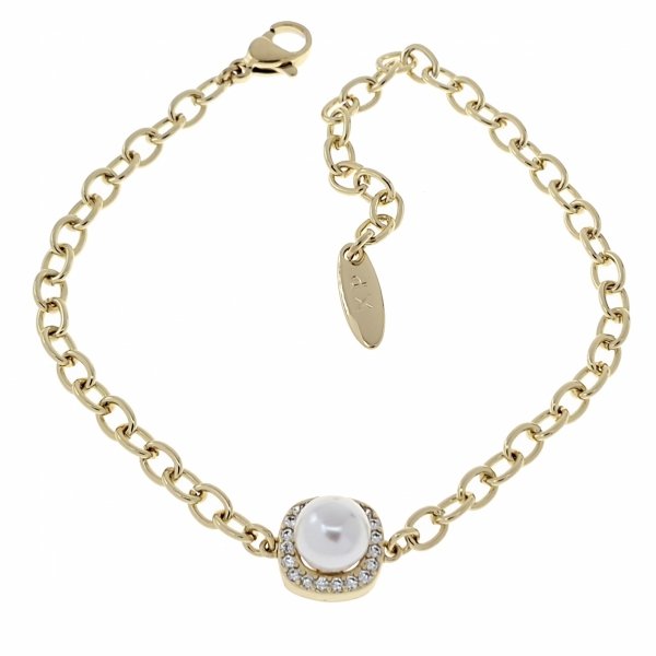 4247 Bransoletka elegancka złota cyrkonie 17+3 pozłacana 14k Xuping perła