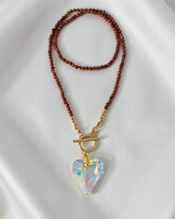 3723i Naszyjnik naturalny kamień piasek pustyni 42cm stal chirurgiczna zapinany na patyczek