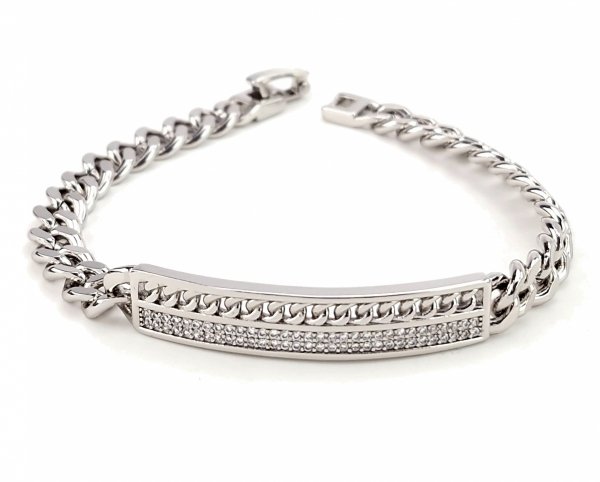 085 Bransoletka srebrna cyrkonie pozłacana białym złotem 19cm 6mm Xuping 