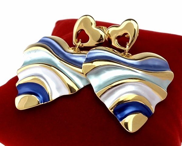 4535 Kolczyki złote stal chirurgiczna 316L wiszące serce