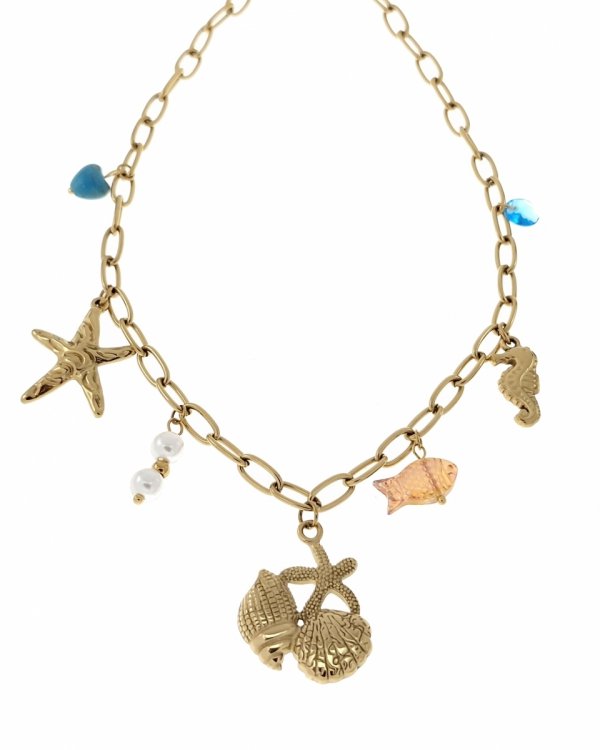 1853 Złoty łańcuszek 40+5 naszyjnik stal chirurgiczna nierdzewna 316L motyw morski