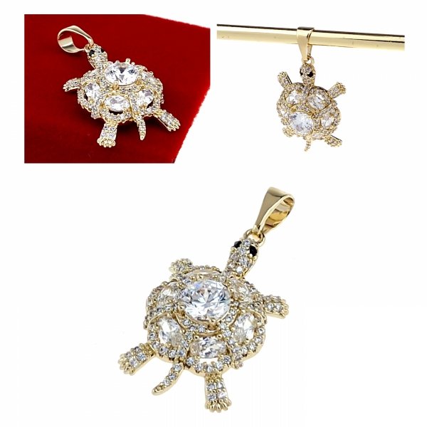 3718l Złota zawieszka cyrkonie błyszcząca pozłacana 14k Xuping żółw