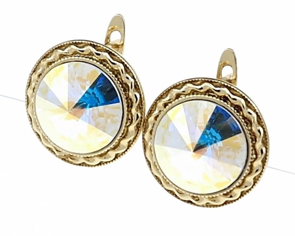 3691 Kolczyki złote pozłacane wiszące 14K cyrkonie Austrian Crystal