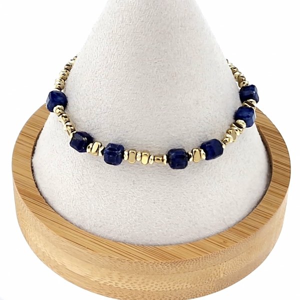 2456 Bransoletka złota 17+3 stal chirurgiczna 316L kamień hematyt lapis lazuli Viki Lady 
