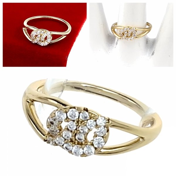 1434 Pierścionek złoty zaręczynowy błyszczący cyrkonie pozłacany 14k