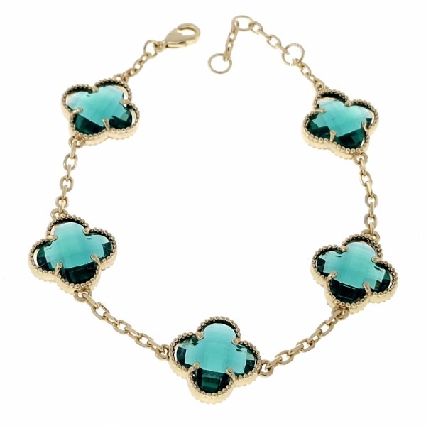 2651 Bransoletka elegancka złota 19+2cm pozłacana 14k cyrkonie koniczyna marokańska