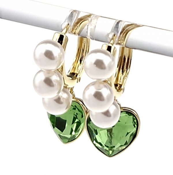 320c Kolczyki złote pozłacane Austrian Crystal wiszące 14K cyrkonie Xuping serce perły