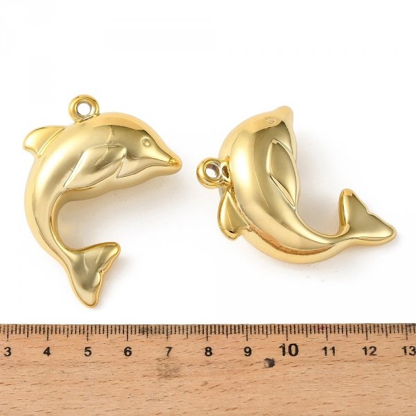 090b Złota zawieszka błyszcząca pozłacana 14k delfin