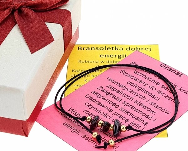 e126 Bransoletka dobrej energii - granat kamień naturalny sznurek
