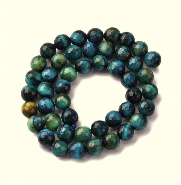 728 Koraliki naturalne tygrysie oko 8mm okrągłe, niebieskie otwór: 1mm 