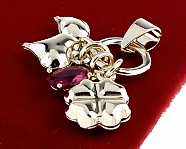 1935i Złota zawieszka błyszcząca pozłacana 14k serce koniczyna