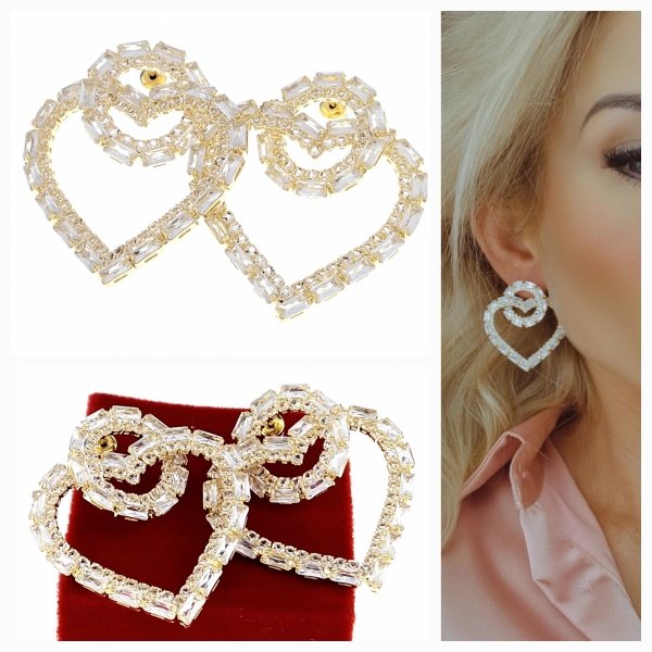 4645 Kolczyki złote pozłacane wiszące 14K cyrkonie Viki Lady serce