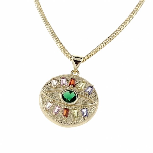 1423 Złota zawieszka błyszcząca pozłacana 14k oko proroka cyrkonie