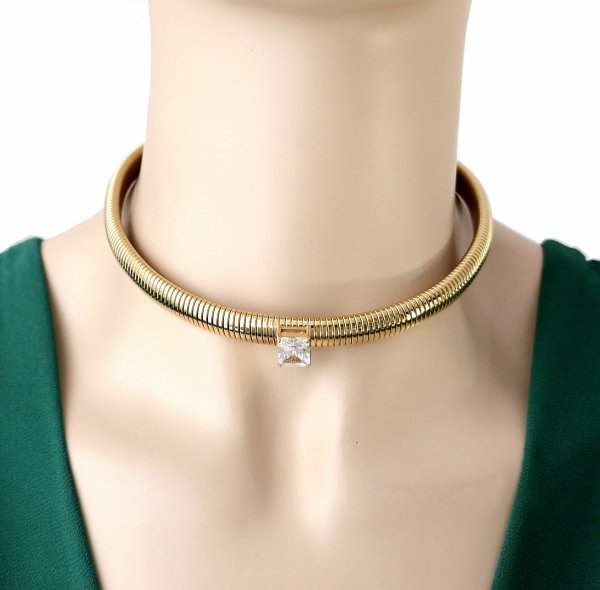 2395c Złoty łańcuszek naszyjnik 33+8 stal chirurgiczna 316L Viki lady choker