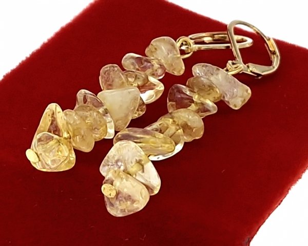 3488 Kolczyki złote stal chirurgiczna wiszące cytryn kamień naturalny